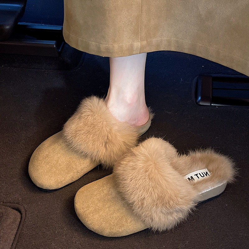 大码女鞋41到43胖脚宽肥复古包头毛毛包头半拖女加绒平底穆勒棉拖,女鞋,包头拖,淘宝优惠券,粉丝福利购,淘宝优惠卷