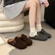 大码 女一脚蹬包头懒人鞋 女鞋 41到43胖脚宽肥复古风毛呢半拖勃肯鞋