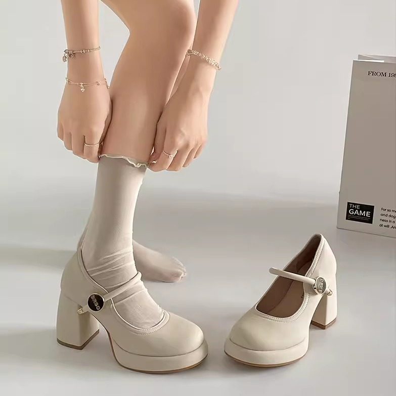 大码女鞋41到43法式温柔玛丽珍粗跟高跟鞋女配裙子浅口一字带单鞋,女鞋,玛丽珍鞋,淘宝优惠券,粉丝福利购,淘宝优惠卷