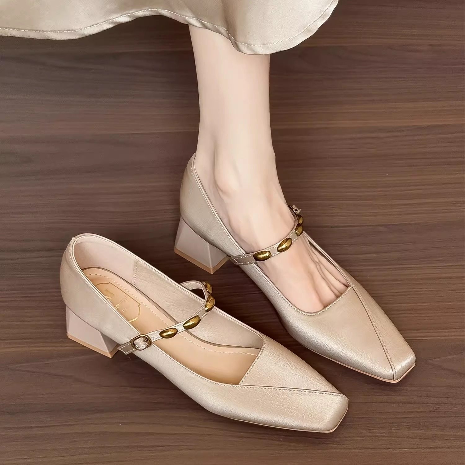 大码女鞋41到43胖脚宽肥法式晚晚风高跟鞋女配裙子粗跟玛丽珍单鞋,女鞋,玛丽珍鞋,淘宝优惠券,粉丝福利购,淘宝优惠卷