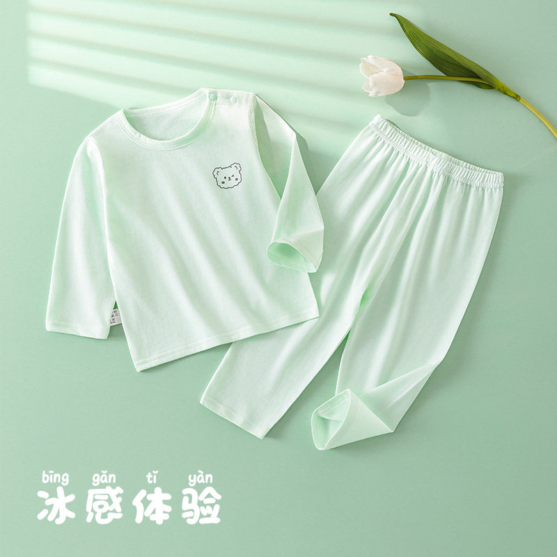 婴儿夏季薄款纯棉长袖连体衣套装男女宝宝睡衣儿童装衣服空调服