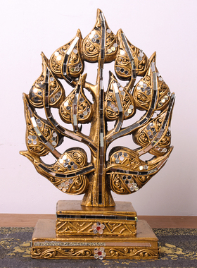 泰国实木雕刻新中式风菩提树摆件