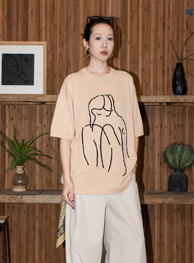 APOGE3阿保机 慵懒毛线针织衫短袖T恤夏季简约美式街头宽松潮牌