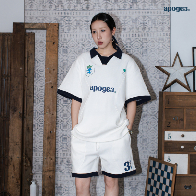 APOGE3阿保机 宽松短袖POLO衫运动足球T恤男女同款美式短裤情侣装