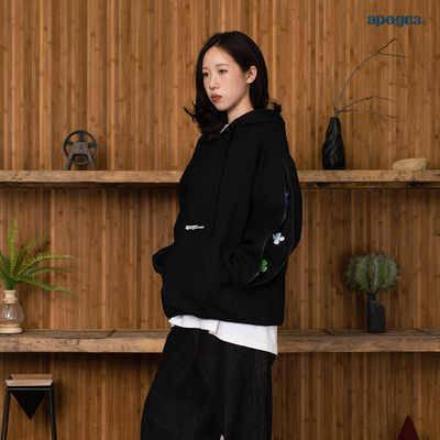 apoge3阿保机 拉链刺绣小花卫衣连帽宽松情侣美式秋冬外套重磅