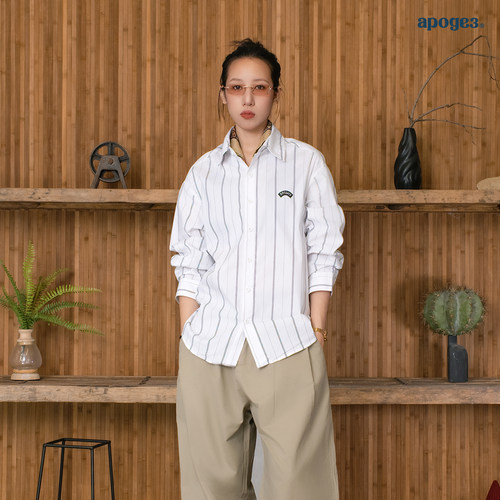 APOGE3 阿保机美式复古条纹长袖衬衫男衬衣外套设计感宽松休闲