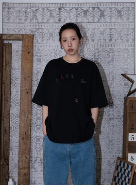 APOGE3阿保机 排列圆领宽松美式复古短袖T恤半袖上衣情侣潮牌纯棉