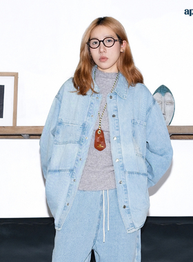 APOGE3阿保机斜角口袋宽松秋季牛仔外套男潮牌翻领情侣女国潮衬衫