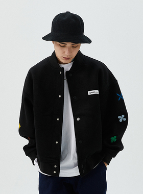 APOGE3阿保机月亮花飞行夹克男潮牌毛呢棒球服美式宽松情侣外套女