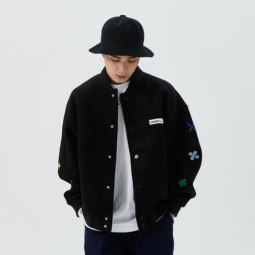 apoge3棒球领春秋冬宽松刺绣夹克