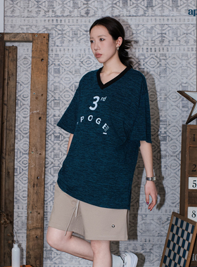 APOGE3阿保机 夏季短袖冰丝T恤男潮牌宽松透气美式针织球衣女V领