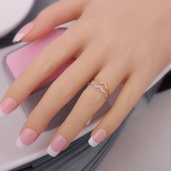 s925银镶钻个性小波浪细单戒指女学生送礼简约清新指环饰品