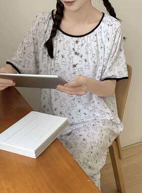 爱短内超子兔睡衣季袖薄居快凉免穿放凸点绸衣女装套棉夏可家士服
