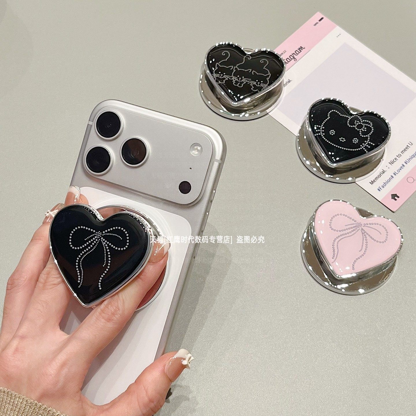 爱心蝴蝶结猫咪气囊磁吸手机支架吸附式背贴桌面支撑架超好看高颜值magsafe磁性固定配件懒人追剧适用苹果17