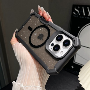 四角加厚17Air适用苹果16promax手机壳闪粉磁吸iPhone15pro新款 14plus透黑13pm带防尘塞12气囊防摔11全包i16