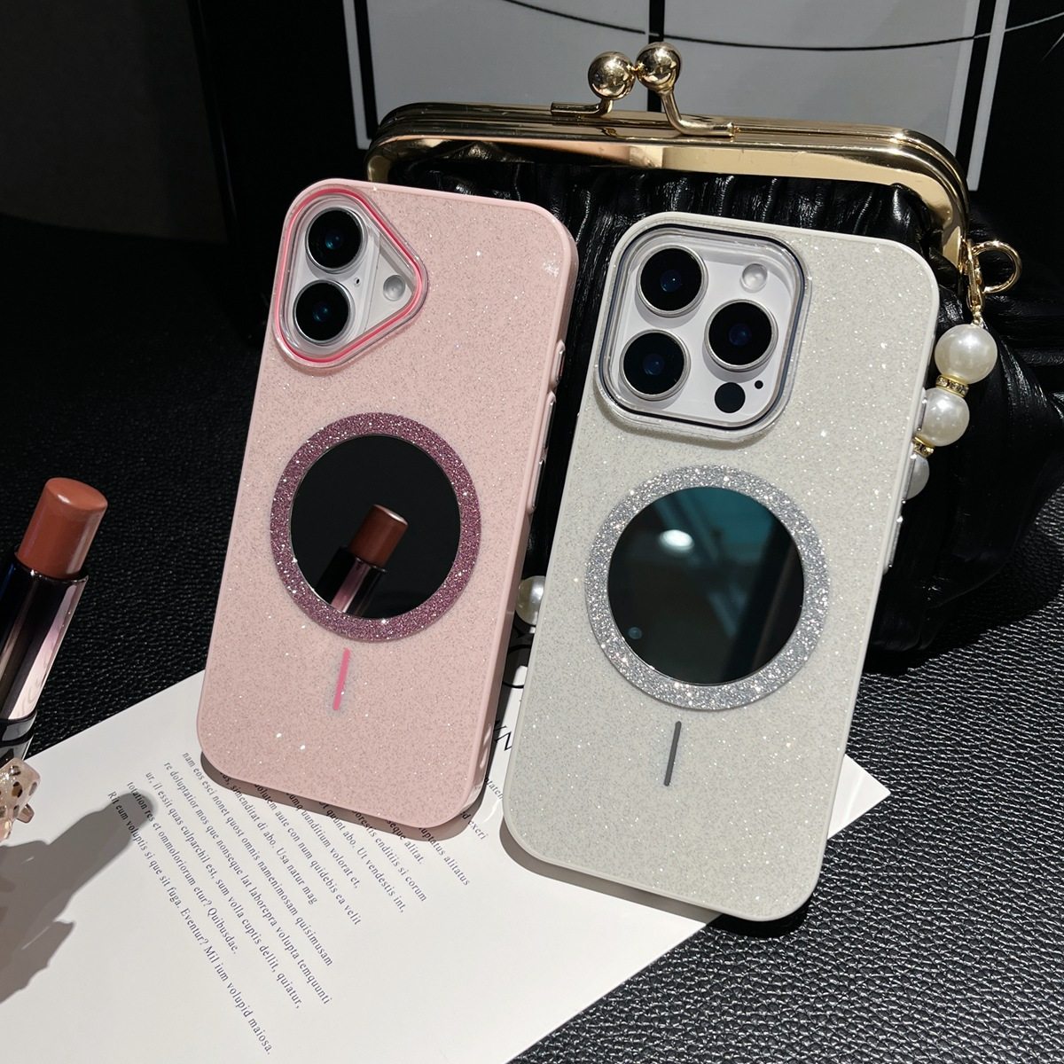 个性时尚闪粉磁吸壳高清镜面