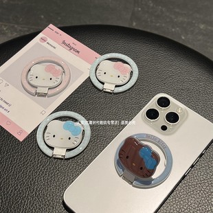 卡通可爱kt猫磁吸手机支架超薄magsafe吸附式背贴折叠隐藏式桌面支撑手机架强磁性合金贴片懒人追剧配件女生