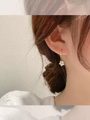 Korean chain flower earrings advanced sense light luxury temperament atmospheric goddess fan 2021 New Tide sterling silver earring