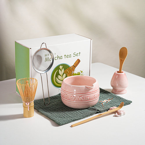 日式Matcha whisk set蝴蝶结陶瓷抹茶碗抹茶工具茶具套装礼盒装