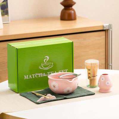 日式陶瓷抹茶茶具7件套彩盒