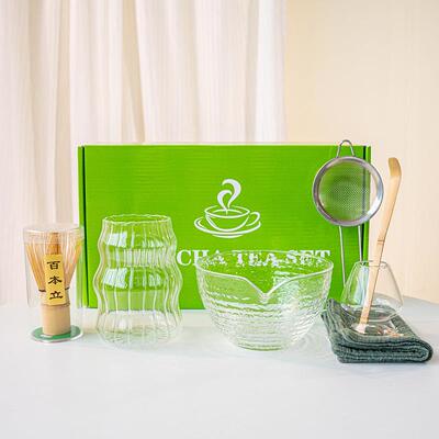 日式抹茶玻璃带嘴碗套装茶筅