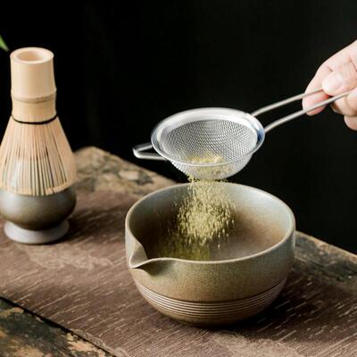 粗陶带嘴茶筅立套装日式抹茶碗