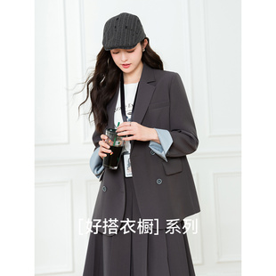 【贝贝&lagogo】LAGOGO灰韵雅裁灰色职场西装女高智感通勤外套