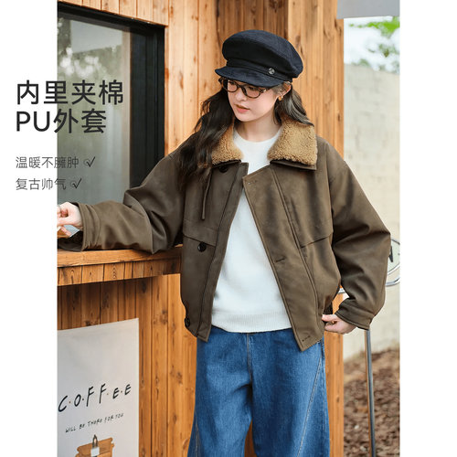 lagogo拉谷谷橄榄绿仿羊羔毛外套