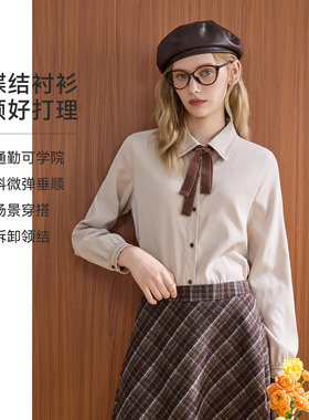 LAGOGO学院风蝴蝶结磨毛通勤衬衫