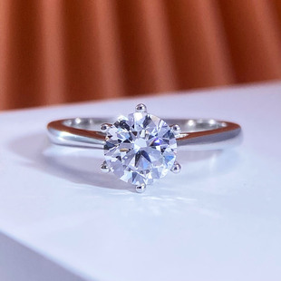 周家六爪莫桑钻闭口戒指空托S925纯银戒托镶嵌50分1克拉2克拉日韩