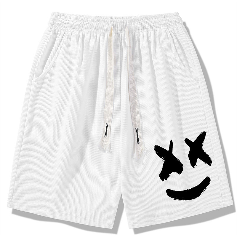 外贸跨境现货2025夏季新款男士笑脸印花华夫格五分短裤DK728-P15图片