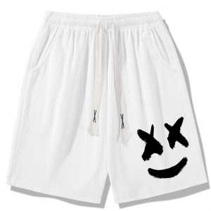 外贸跨境现货2025夏季新款男士笑脸印花华夫格五分短裤DK728-P15图片