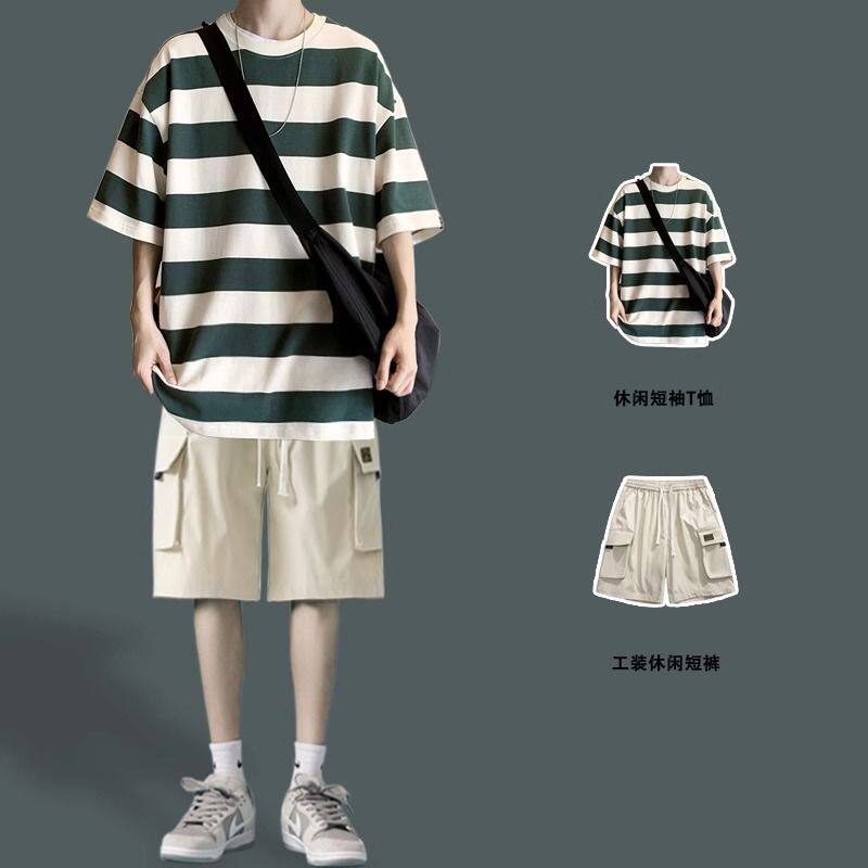 主推2025夏季新款青少年大码休闲男士大码工装短裤套装TZ1111-P36,男装休闲套装,星座1816-1（原1210-1）