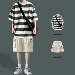 主推2025夏季新款青少年大码休闲男士大码工装短裤套装TZ1111-P36图片