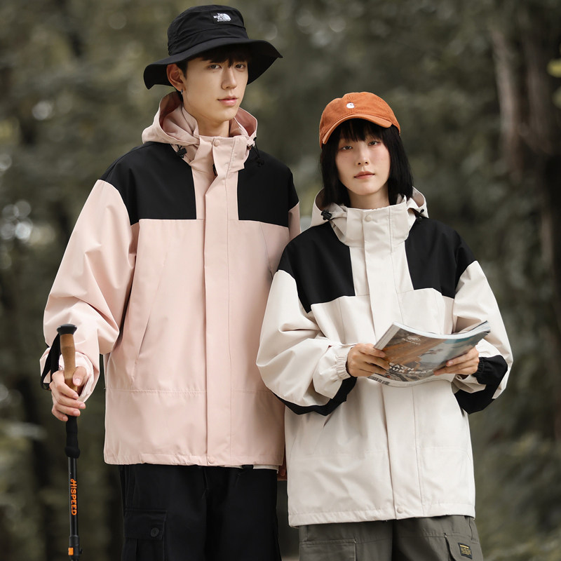 2025秋款潮流拼色宽松百搭三防情侣户外冲锋衣夹克外套23657-P34图片