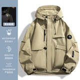 秋季户外三防冲锋衣男女同款防风防水连帽工装外套登山服9596-P45，男装夹克，星座1816-1（原1210-1）