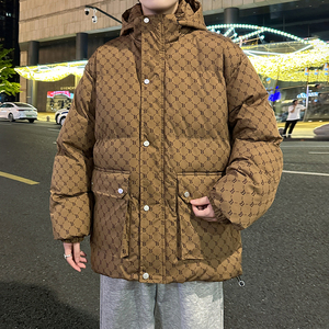 2025冬装新款情侣棉衣男女短款加厚满印港风连帽外套MY8809-P68图片