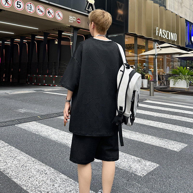 华夫格套装男2025夏季潮牌宽松休闲运动短袖短裤两件套男TZ30-P25,男装牛仔裤,星座1816-1（原1210-1）