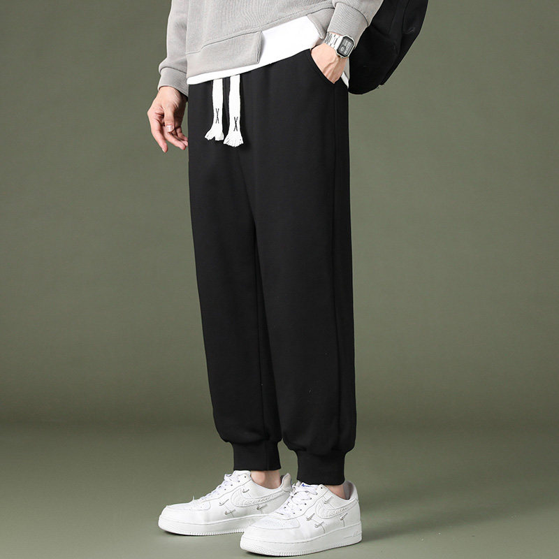 2025秋装新款潮流男士纯色休闲螺纹脚口黑色大码运动裤YK101-P13，女装休闲裤，星座1816-1（原1210-1）