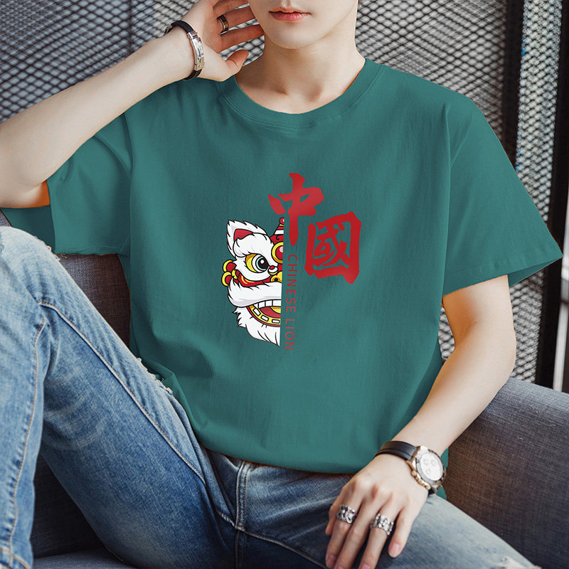 现货主推量大8块2025夏季新款男士醒狮印花短袖T恤DT070-P10,男装T恤,星座1816-1（原1210-1）