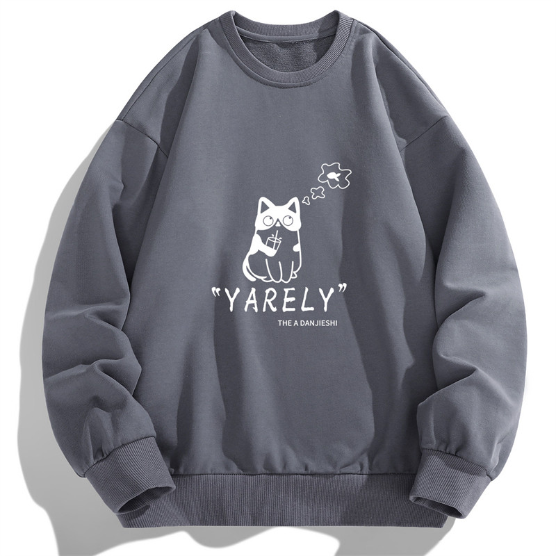 外贸跨境现货2025春秋新款潮流男士猫想鱼印花圆领卫衣F183-P15，男装卫衣，星座1816-1（原1210-1）