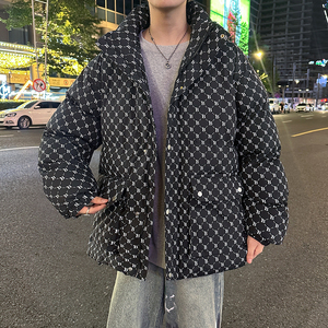 2025冬装新款情侣棉衣男女短款加厚满印港风连帽外套MY8809-P68