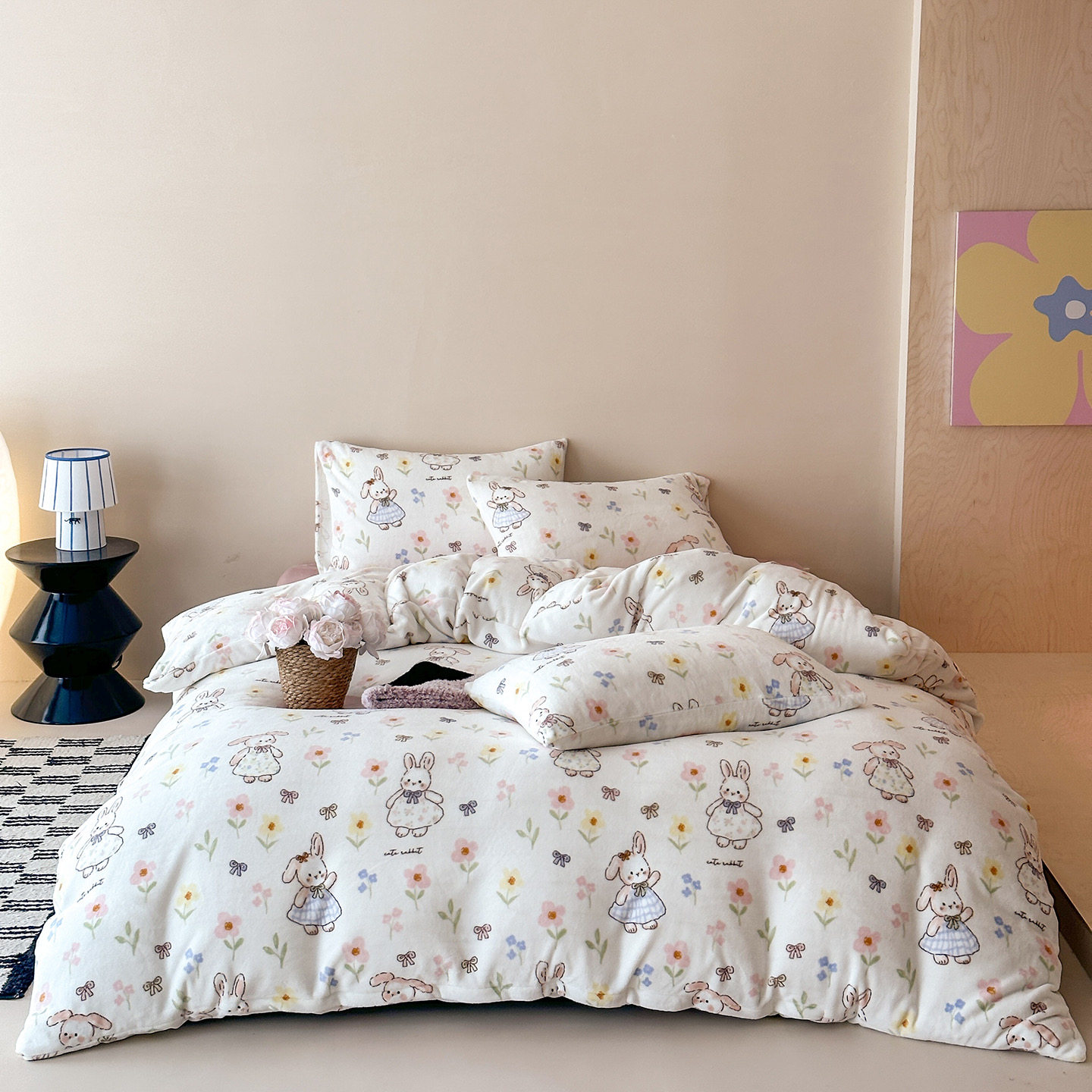 秋冬季保暖牛奶绒四件套a类母婴级印花床笠碎花ins柔软亲肤床单式