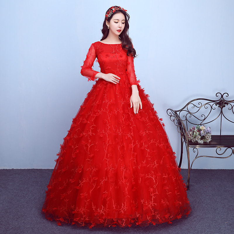 2018新款齐地蕾丝新娘高腰红色复古长袖孕妇婚纱礼服公主大码春季在类目 女装/女士精品, 婚纱/旗袍/礼服, 婚纱中 - 来自Buy2taobao.com提供专业的淘宝代购服务