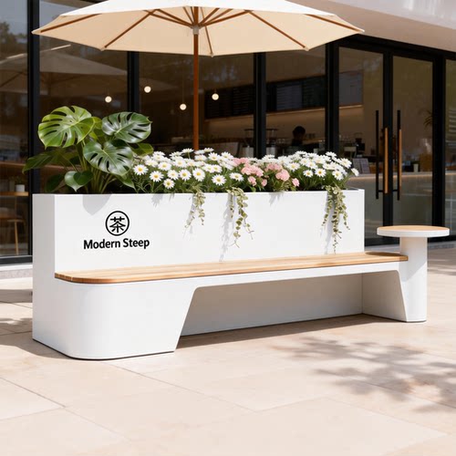 户外轻奢不锈钢可定制花箱坐凳