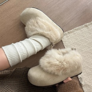 雪地靴子女2026新款 厚底拖鞋 爆款 外穿棉鞋 女鞋 荔枝公园加绒毛毛鞋