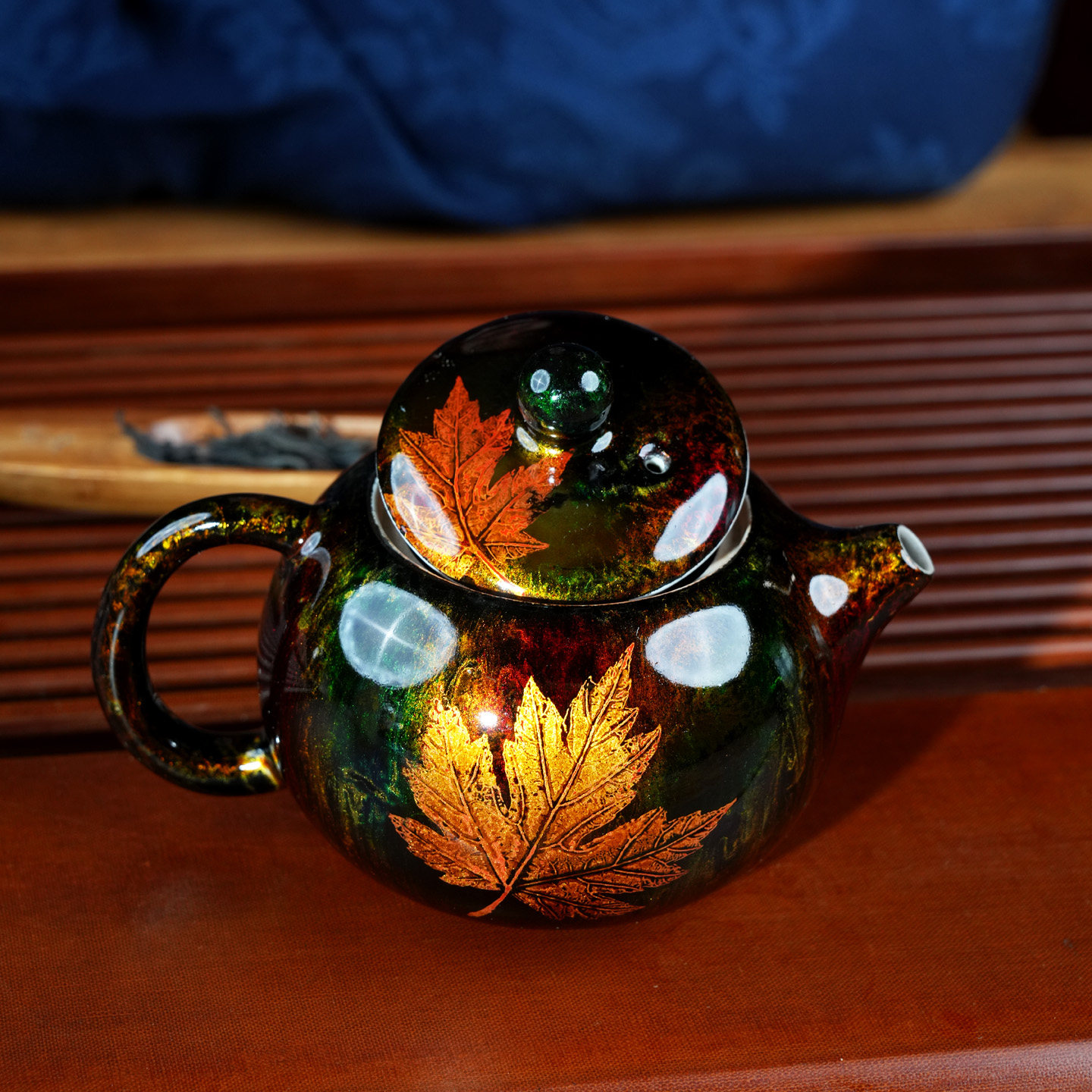 非遗大漆茶具泡茶壶纯手工制作茶杯枫叶茶壶陶瓷杯子高档送礼中式