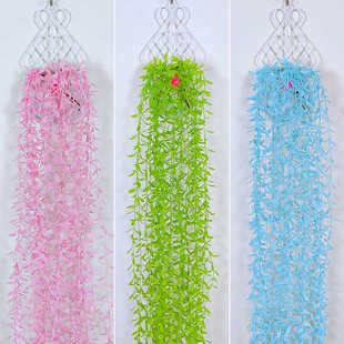 仿真柳叶壁挂装饰植物假花藤条长藤蔓绿植塑料花吊篮垂吊室内摆设