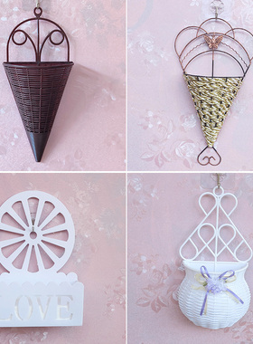 挂墙假花壁挂装饰小清新墙面上挂件塑料花篮室内客厅栅栏墙壁挂件