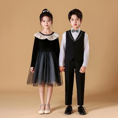 元旦儿童大合唱演出服中小学生诗歌朗诵女童纱裙男童演讲礼服秋冬